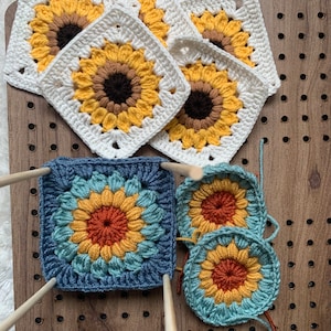 CROCHET PATTERN,  Sunflower Granny Square Pattern, Sunflower Square Crochet Pattern, Easy Sunflower Crochet, Crochet Pattern Beginner