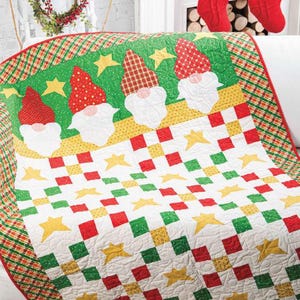 QUILT PATTERN, Christmas gnomes quilt pattern, Vintage quilt pattern, Patchwork quilt pattern, Bedding Quilt