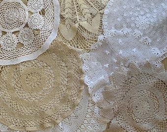 Large Vintage Crochet Doilies, 11"- 23"  Floral Lace Placemats, Lace Tablecloth