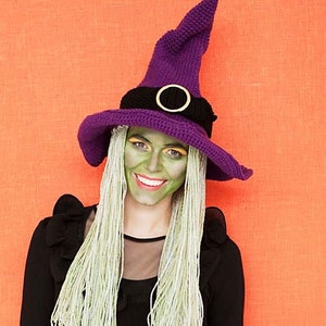 CROCHET PATTERN, Wicked witch hat crochet pattern, witch hat halloween crochet pattern, Witch hat with hair, Witch hat vintage pattern