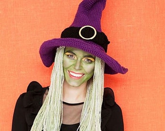 CROCHET PATTERN, Wicked witch hat crochet pattern, witch hat halloween crochet pattern, Witch hat with hair, Witch hat vintage pattern