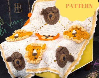 MOTIF AU CROCHET, couverture bébé animal, couverture lion ours tigre, motif bébé afghan vintage, motif couverture bébé au crochet