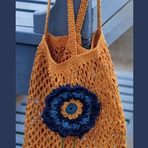 CROCHET PATTERN, Crochet Floral Foldable Market Bag Pattern, Mesh Market Bag,  Reusable Grocery Bag Vintage Pattern