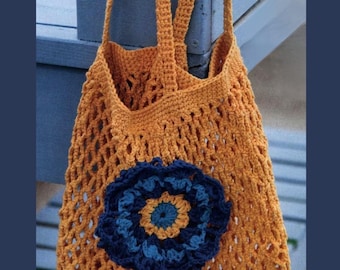 CROCHET PATTERN, Crochet Floral Foldable Market Bag Pattern, Mesh Market Bag,  Reusable Grocery Bag Vintage Pattern