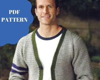 CROCHET PATTERN, Men's Crochet Cardigan Pattern, Crochet Men's Cardigan, Men's Sweater, Crochet pattern for men, handmade gift for him