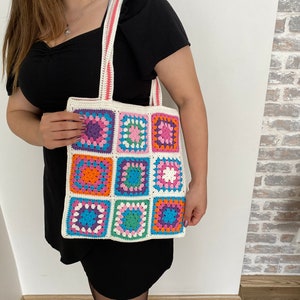 Granny Square Bag, Crochet Bag, tote Bag,Retro Bag, Hippie Bag,Gift for Her, Boho Bag, Vintage Style, Bag For Women, Floral Shoulder Bag