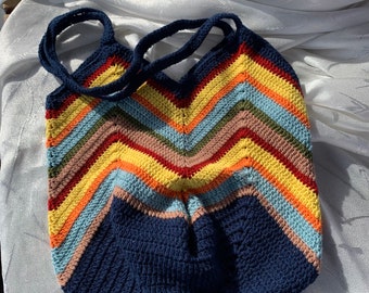 Crochet Tote Bag, Colorful Tote Bag, Crochet Chevron Bag,  Striped Tote Bag,  Knit Tote Bag
