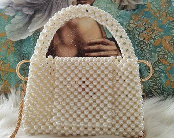 Pearl Beaded Bag, Pearl Wedding Handbag, Bridal Purse