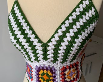 Oma Quadrat Top, gehäkeltes Crop Top, handgemachtes Top, gehäkeltes Bikini Top, Sommer Top, gehäkeltes Bralette
