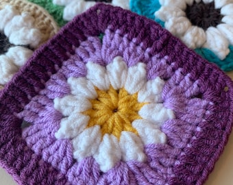HAAKPATROON, Daisy Grandma Square Patroon, Daisy Square Haakpatroon, Gehaakte Daisy, Daisy Haakpatroon, Haakpatroon voor beginners