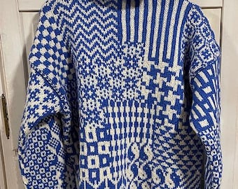 Nordic Sweater, Wool Icelandic Sweater, Wool Hand Knit Sweater, Fair Isle Sweater, Navy Turtleneck Sweater