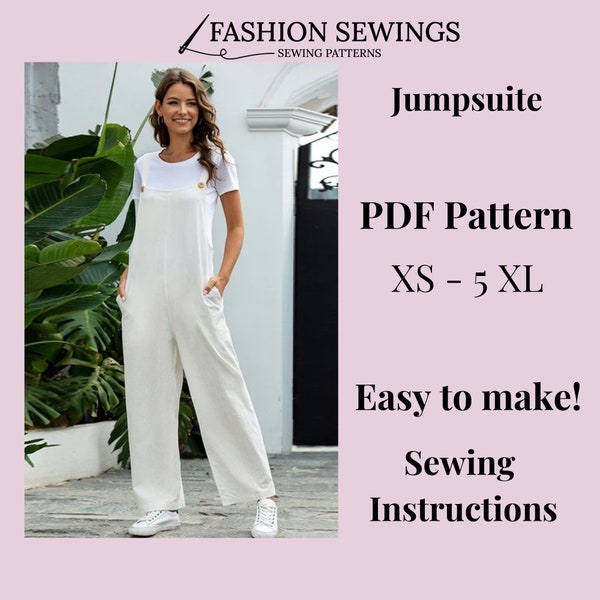 Jumpsuit Sewing Pattern, Women's Jumpsuit, Sewing Pattern, size XS-5XXL, Plus sizes patterns, Comfy Romper, Sewing Pattern.