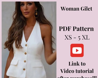 Linen Gilet Sewing Pattern: Women's Vest, XS-5XXL (PDF Pattern)