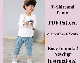 Kids T- Shirt and Pants Sewing Pattern,Easy Download, PDF Digital Baby Sewing Pattern, Kids PDF sewing pattern. From 0 Months To 6 Years.