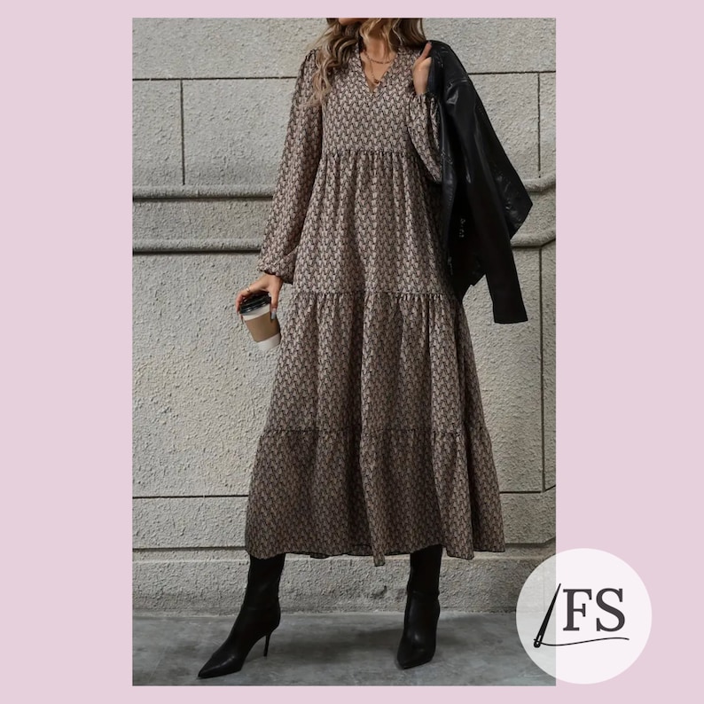 Boho Long Dress pattern, Woman PDF sewing printable pattern, size XS-5XXL, Plus sizes patterns, Detailed Instructions, Video Tutorial. image 3