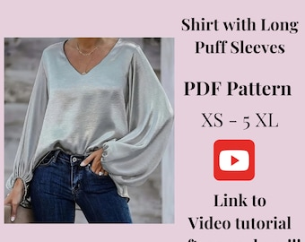 Camisa Cover Up, Patrón de blusa, Costura superior en PDF imprimible, talla XS-5XXL, Patrones para tallas grandes/Plus, Instrucciones detalladas, Video tutorial.