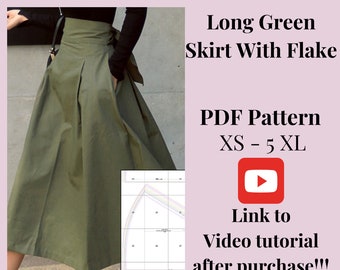Naaipatroon lange rok met hoge taille, grote maten (pdf-patroon)
