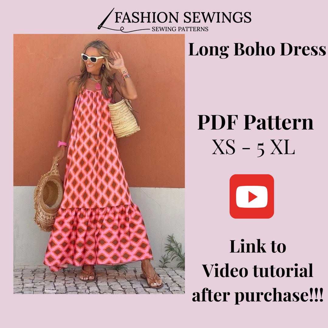 Boho Long Dress Sewing Pattern: Women's Sizes XS-5XL (PDF Pattern) - Etsy