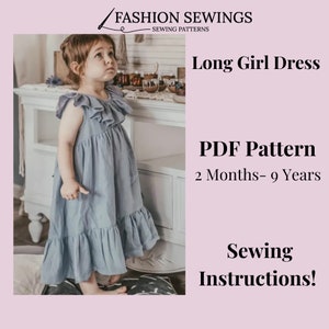 Girl Dress Sewing Pattern, Baby Dress Easy Instant Download, Kids PDF Sewing Pattern, From 2 To 9 Years. Kids sewing Pattern.