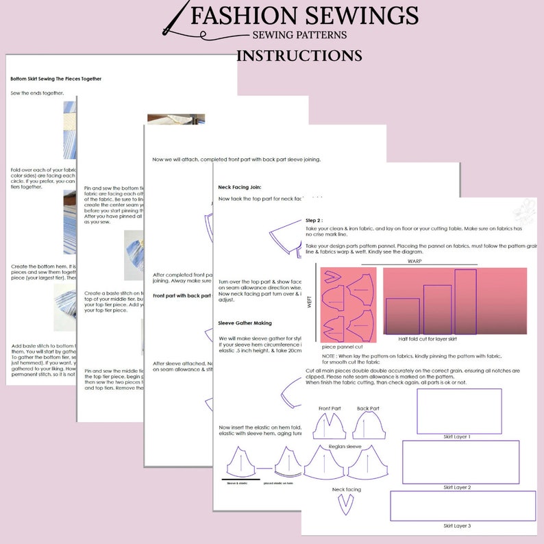 2 Dresses and 2 Pants patterns Bundle Video Tutorial, Woman PDF sewing printable pattern, XS-5XXL,Plus sizes patterns, Boho dress Pattern. image 2