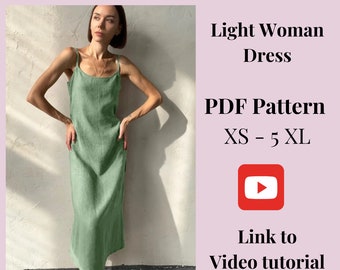 Summer Long Dress pattern + Video Tutorial, Woman PDF sewing printable pattern, size XS-5XXL, Plus sizes patterns, Detailed Instructions.