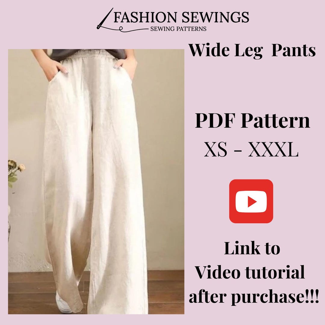Woman Wide Leg Linen Pants Pattern + Video Tutorial, PDF