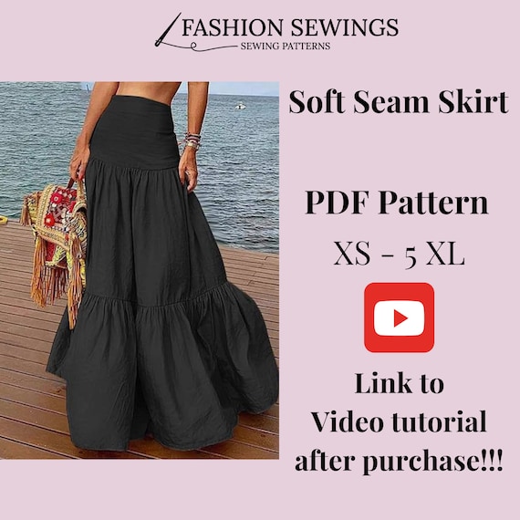 Zachte naad naaipatroon lange rok met hoge taille videotutorial XS 5XXL grote maten zomerrok afdrukbaar patroon direct downloaden. Etsy Nederland