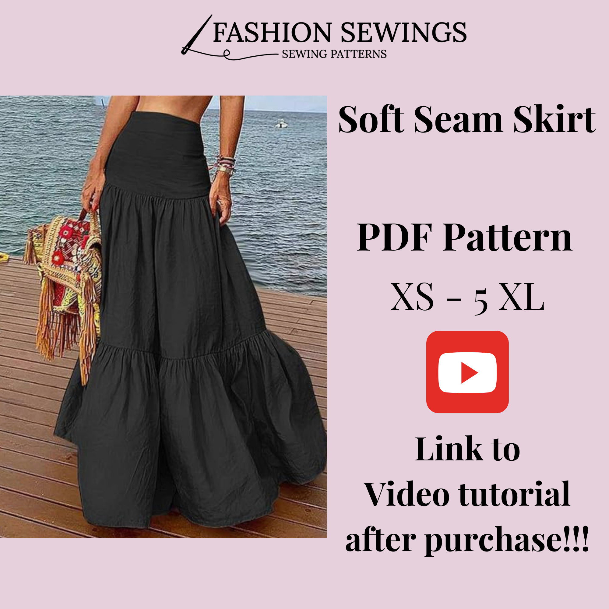 Boho Maxi Skirt Sewing Pattern: High Waisted, Plus Size XS-5XXL