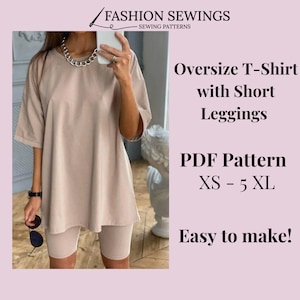 Oversize T-Shirt & Cycle Shorts Sewing Pattern: Women's Sizes XS-3XL (PDF Pattern)