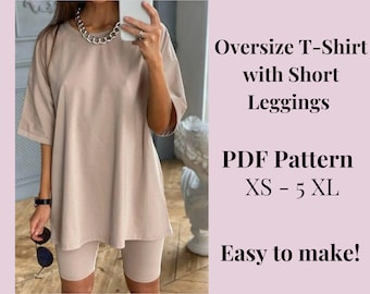 Oversize T-Shirt with Cycle Shorts Pattern, Woman PDF sewing printable pattern, size XS-5XXL, Large/Plus sizes patterns, Modern style.