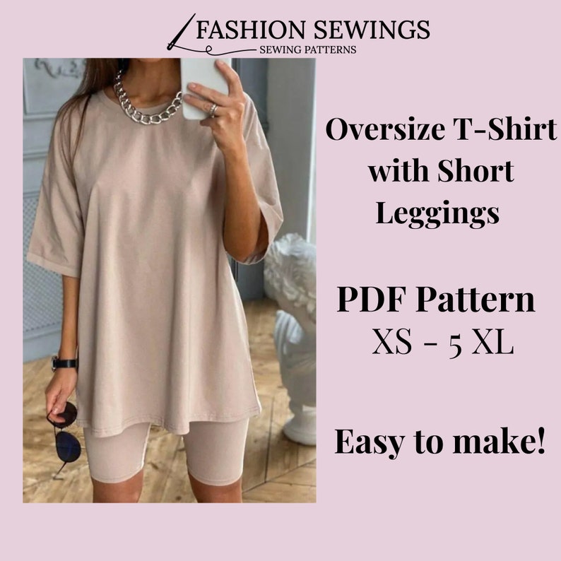 Oversize T-Shirt & Cycle Shorts Sewing Pattern: Women's Sizes XS-3XL (PDF Pattern) image 1