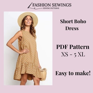 Boho dress pattern, Summer dress Woman PDF sewing pattern,  printable pattern, size XS-5XXL, Plus sizes patterns, Sewing Pattern, Download.