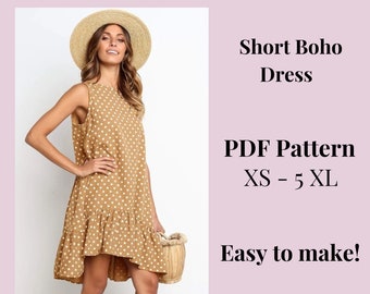 Boho dress pattern, Summer dress Woman PDF sewing pattern,  printable pattern, size XS-5XXL, Plus sizes patterns, Sewing Pattern, Download.