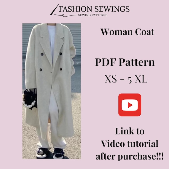 Oversize Woman Coat Sewing Pattern + Video (PDF XS-5XXL)