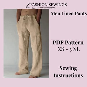Patroon herenbroek, pdf voor heren, afdrukbaar naaipatroon, maat XS-5XXL, patronen grote/grote maten, naaipatroon, naai-instructies.