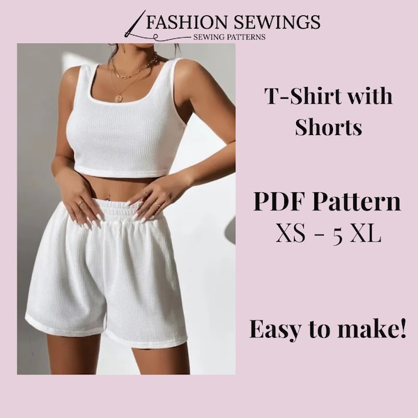 Cropped Top with Large Shorts Pattern, Woman PDF sewing printable pattern, size XS-5XXL, Large/Plus sizes patterns, Modern style.