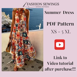 Summer Long Dress pattern, Woman PDF sewing printable pattern, size XS-5XXL, Plus sizes patterns, Summer dress pattern, Sewing Pattern.