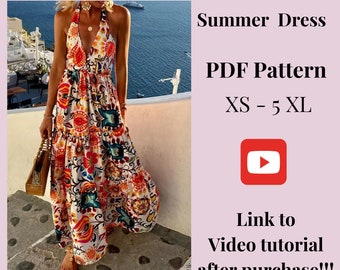 Summer Long Dress pattern, Woman PDF sewing printable pattern, size XS-5XXL, Plus sizes patterns, Summer dress pattern, Sewing Pattern.