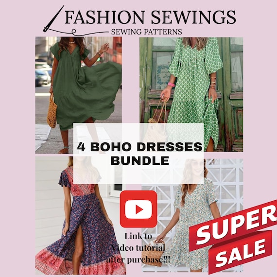 boho dress patterns uk Sewing Pattern Bundle: Women's XS-5XXL Sizes (PDF Pattern) Gender:Girl