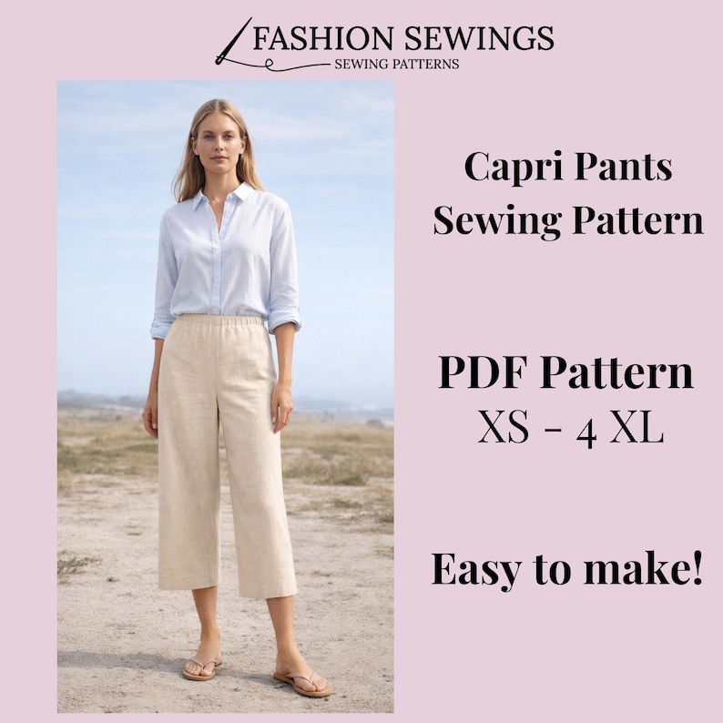 Simple Capri Woman Capri Pants Sewing Pattern: Women's Sizes XS-4XL (PDF Pattern) - Etsy