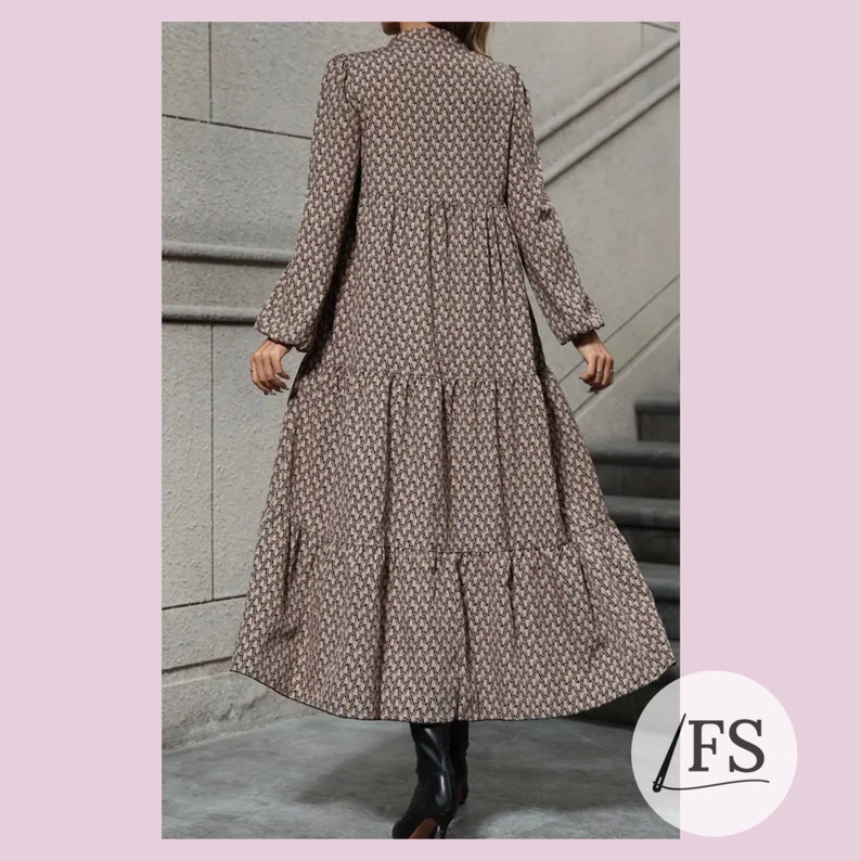 Boho Long Dress pattern, Woman PDF sewing printable pattern, size XS-5XXL, Plus sizes patterns, Detailed Instructions, Video Tutorial. image 2