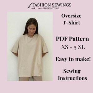 T-shirt oversize sewing pattern, size XS-5XXL, Large/Plus sizes patterns, Sewing Pattern, Sewing Instructions, Instant Download.