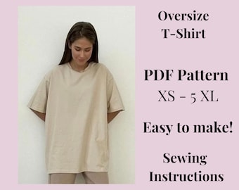 T-shirt oversize sewing pattern, size XS-5XXL, Large/Plus sizes patterns, Sewing Pattern, Sewing Instructions, Instant Download.