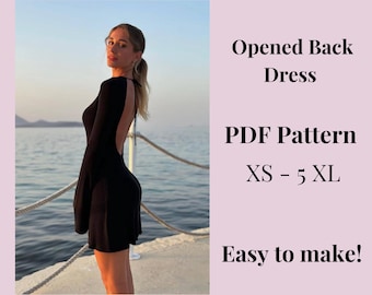 Molde de vestido com manga sino e costas abertas: XS-5XL (download em PDF)