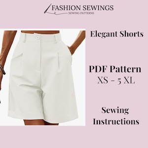 Elegant Wide Leg Woman Pleated High Waisted Shorts pattern, Woman PDF sewing printable pattern, size XS-5XXL, Large/Plus sizes patterns.