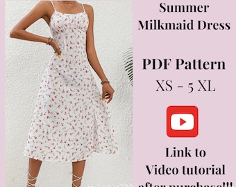 Summer Milkmade Dress pattern + Video Tutorial, Woman PDF sewing printable pattern, size XS-5XXL,Plus sizes patterns, Detailed Instructions.