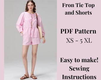 Front Tie Top and Wide Leg Shorts Sewing Pattern (PDF) XS-5XL