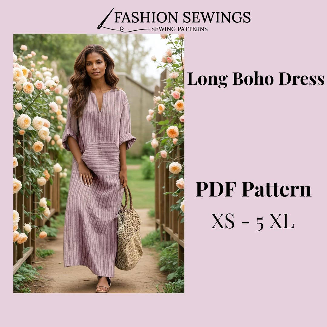 Boho Long Dress PDF Sewing Pattern: Women's Sizes XS-5XL (instant ...