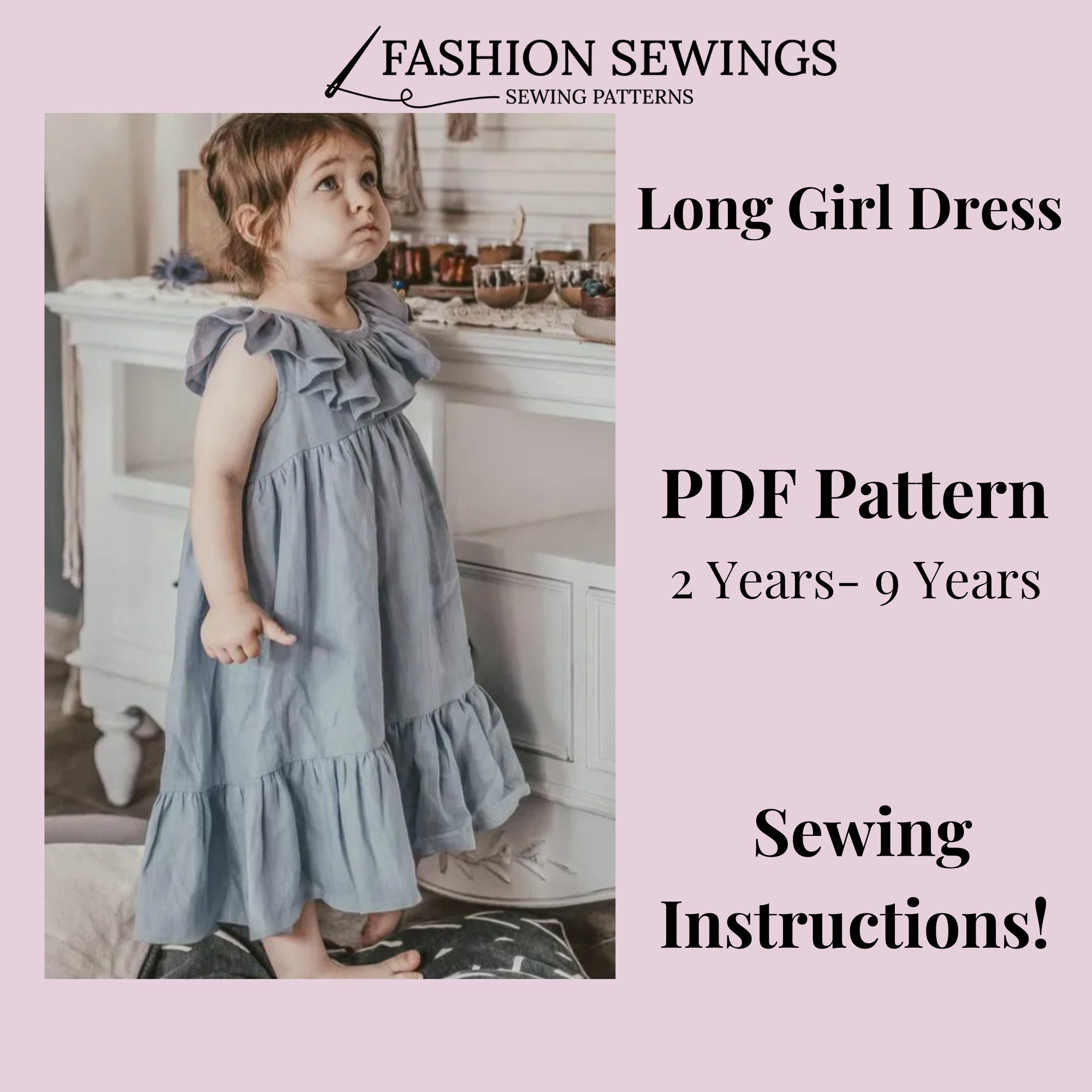 Girl Dress Sewing Pattern Baby Dress Easy Instant Download Kids PDF Sewing Pattern From 2 to 9 Years. Kids Sewing Pattern. Etsy