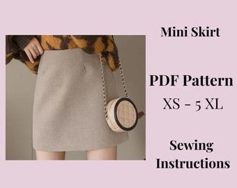 Short Woman Skirt pattern, Skirt pattern, Woman PDF sewing printable pattern, size XS-5XXL, Large/Plus sizes patterns, Mini Skirt Pattern.